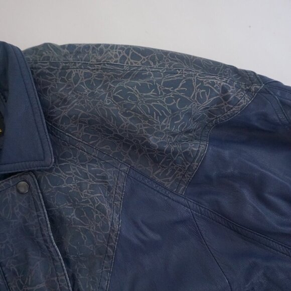 Vintage Roxy Collection Blue 100% Leather Zip Up Bomber Jacket 8 - Picture 10 of 16